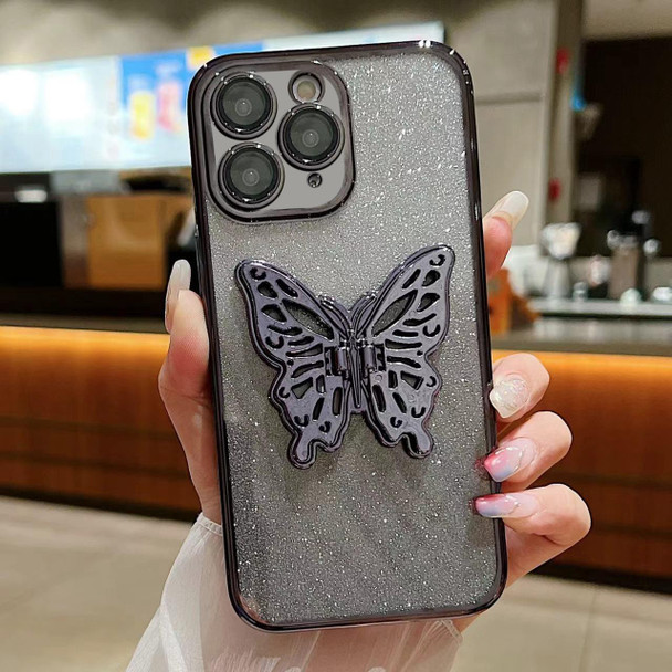 For iPhone 11 Pro Max Electroplated Gradient Glitter 3D Butterfly TPU Phone Case(Gradient Black)