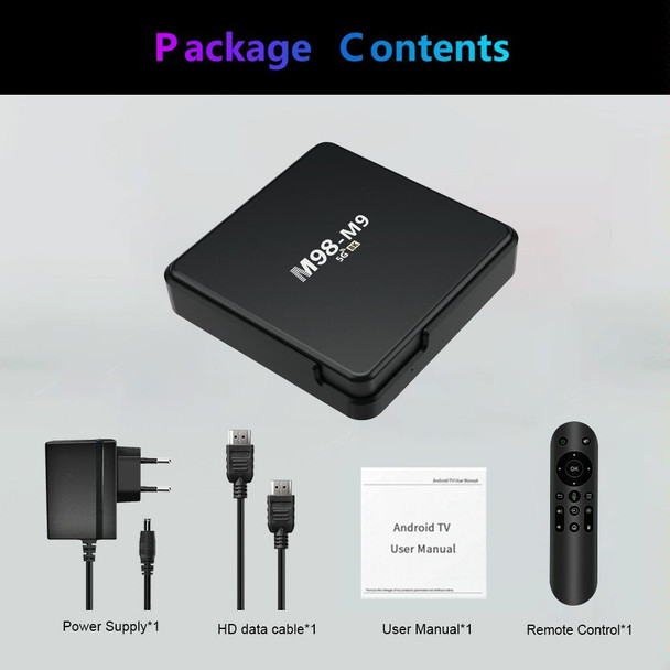 M98-M9 Quad-core ARM Cortex-A53 WiFi Bluetooth 4K HD Android TV Box, RAM:2GB+8GB(US Plug)