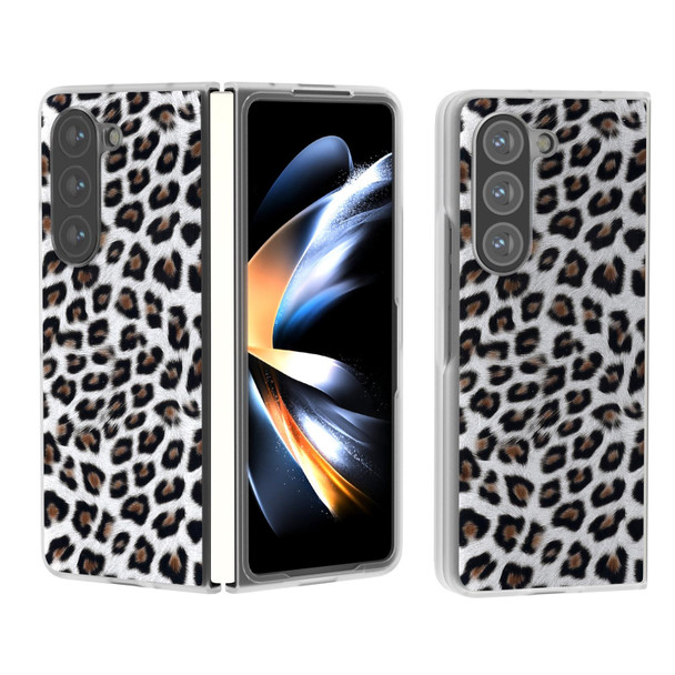 For Samsung Galaxy Z Fold5 Frosted Transparent Edge Leopard Print Phone Case(Silver)