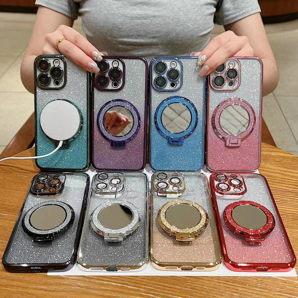 For iPhone 12 mini Plated Mirror Holder Gradient Glitter Magsafe Phone Case(Red)