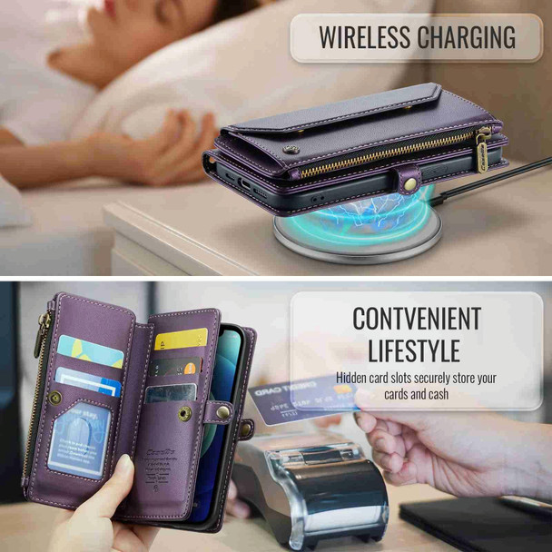 For iPhone 12 mini CaseMe C36 Card Slots Zipper Wallet RFID Anti-theft Leather Phone Case(Purple)
