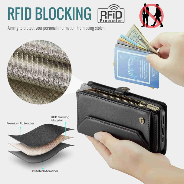 For iPhone 12 Pro CaseMe C36 Card Slots Zipper Wallet RFID Anti-theft Leather Phone Case(Black)