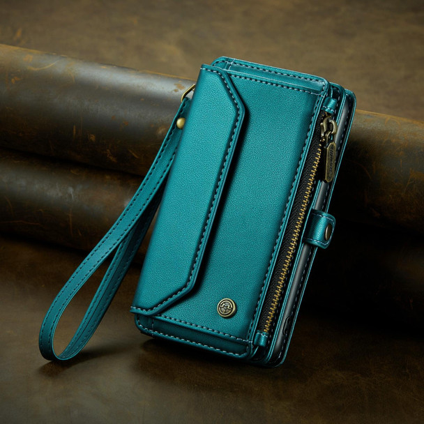 For iPhone 11 CaseMe C36 Card Slots Zipper Wallet RFID Anti-theft Leather Phone Case(Blue-green)