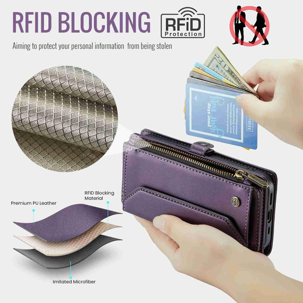 For iPhone 14 Plus CaseMe C36 Card Slots Zipper Wallet RFID Anti-theft Leather Phone Case(Purple)