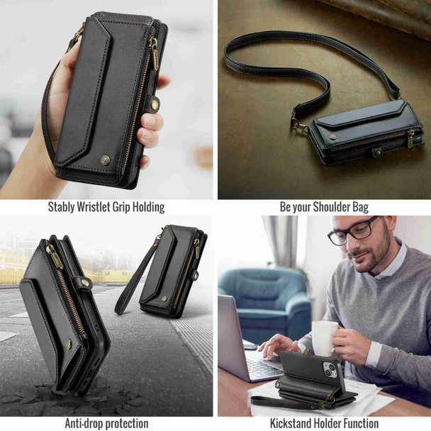 For iPhone 14 Plus CaseMe C36 Card Slots Zipper Wallet RFID Anti-theft Leather Phone Case(Black)