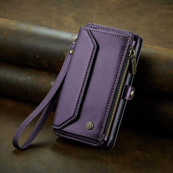 For iPhone 13 Pro CaseMe C36 Card Slots Zipper Wallet RFID Anti-theft Leather Phone Case(Purple)