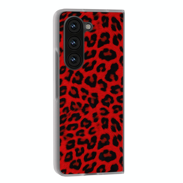 For Samsung Galaxy Z Fold6 5G Frosted Transparent Edge Leopard Print Phone Case(Red)