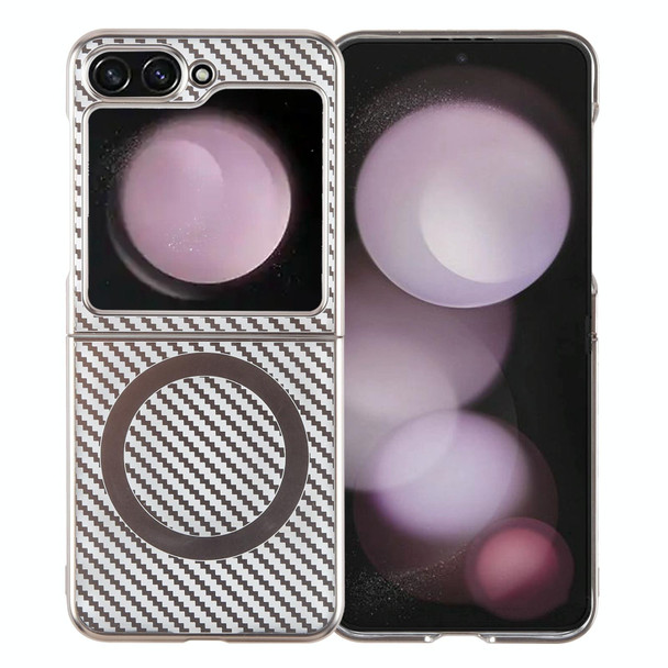 For Samsung Galaxy Z Flip5 6D Plated Carbon Fiber Clear Magsafe PC Phone Case(Titanium Grey)