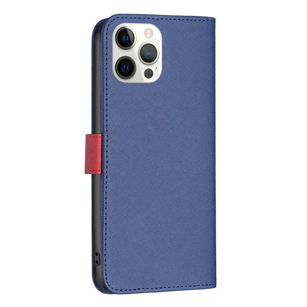 BF13 Color Matching Cross Texture Leatherette Phone Case - iPhone 12 Pro Max(Blue)