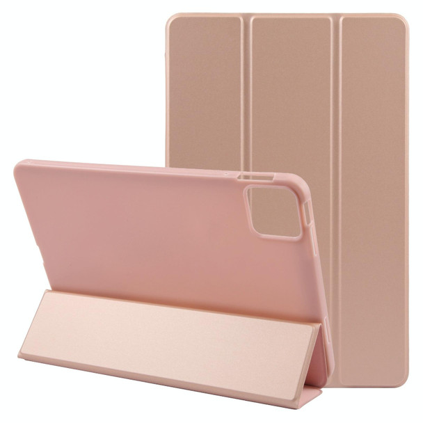 For iPad Pro 13 2024 Three-fold Holder Flip Tablet Leather Case(Rose Gold)