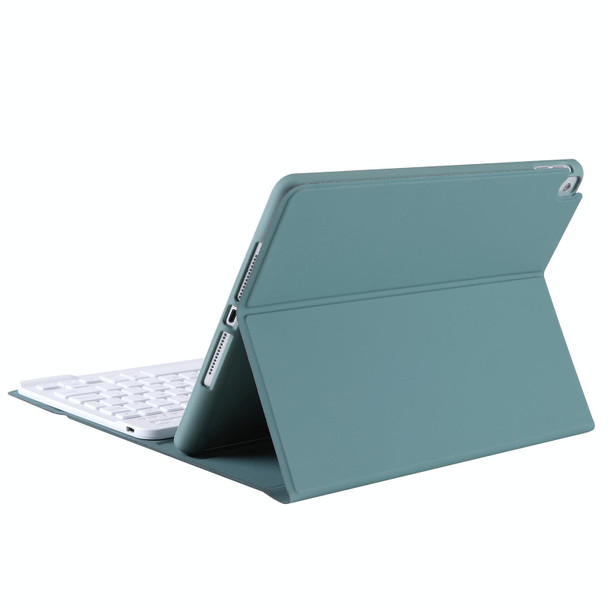 A102B-A Lambskin Texture Square Keycap Bluetooth Keyboard Leatherette Case with Touch Control - iPad Pro 10.5 inch / 10.2 2021 & 2020 & 2019 / Air 3(Dark Green)