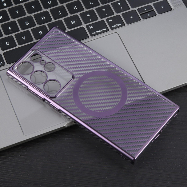 For Samsung Galaxy S23 Ultra 5G 6D Plated Carbon Fiber Clear Magsafe PC Phone Case(Aurora Purple)