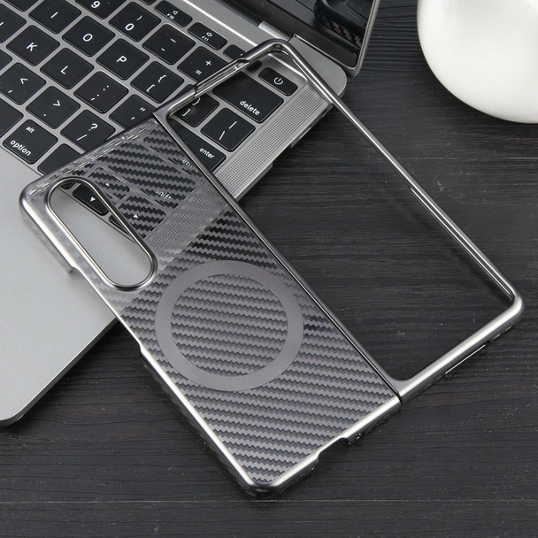 For Samsung Galaxy Z Fold4 6D Plated Carbon Fiber Clear Magsafe PC Phone Case(Titanium Grey)