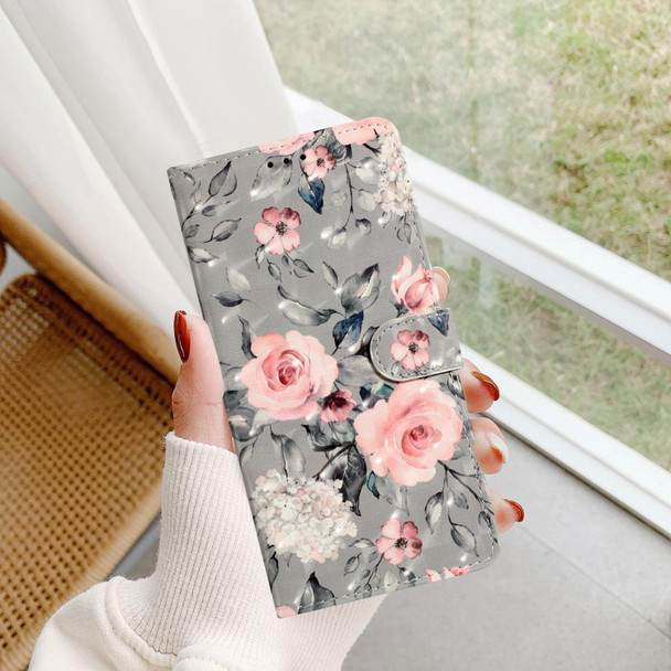 For iPhone 16 Pro 3D Pattern Leather Phone Case(Gray Base Flower)