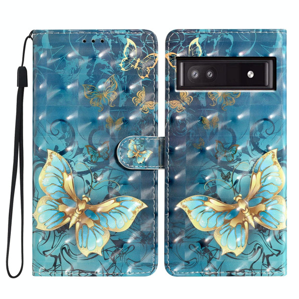 For Google Pixel 8A 3D Pattern Leather Phone Case(3D Butterfly)
