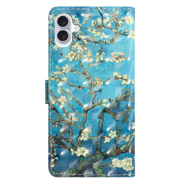 For iPhone 16 Plus 3D Pattern Leather Phone Case(Blue Base Apricot Flower)