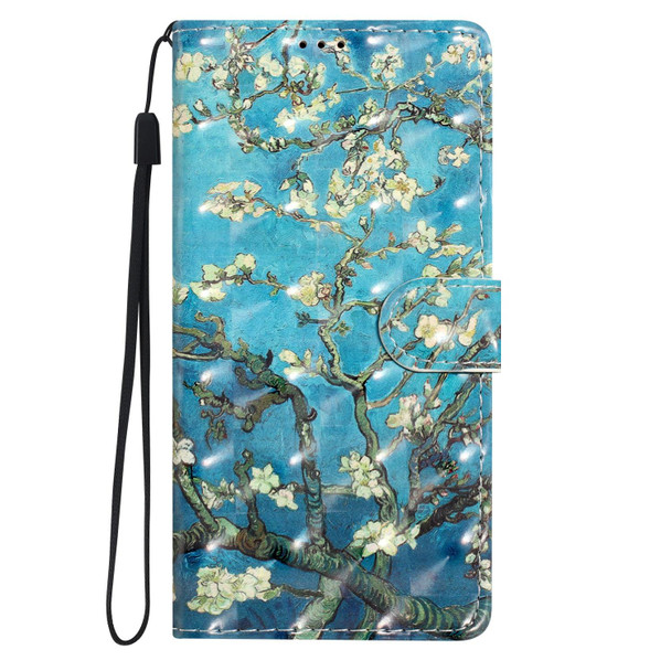 For iPhone 16 Plus 3D Pattern Leather Phone Case(Blue Base Apricot Flower)