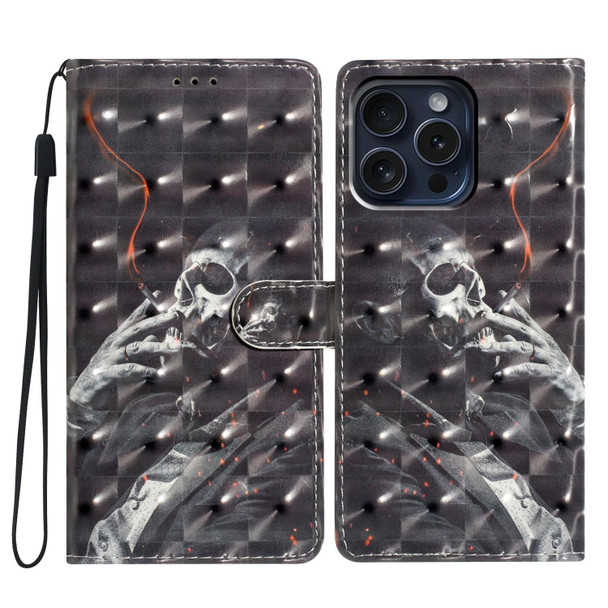 For iPhone 16 Pro Max 3D Pattern Leather Phone Case(Skull)