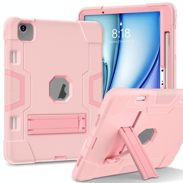 For iPad Air 11 2024 Contrast Color Silicone Acrylic PC Tablet Case with Holder(Rose Gold)