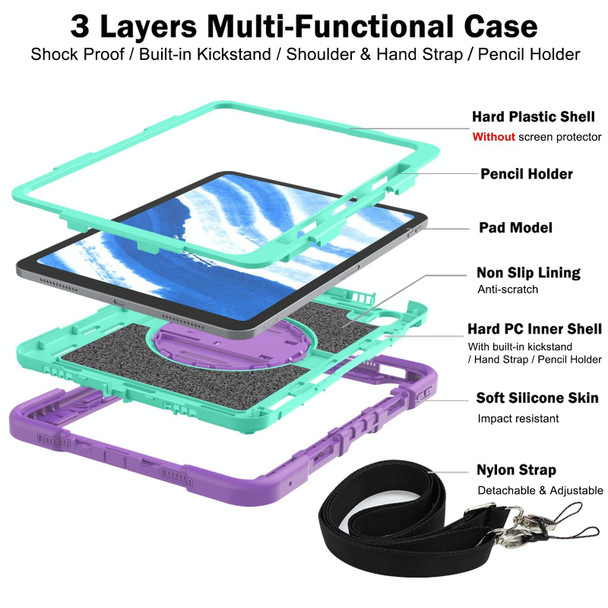 For iPad Air 11 2024 / Air 2022 10.9 360 Degree Rotation PC Contrast Silicone Tablet Case(Purple + Mint Green)