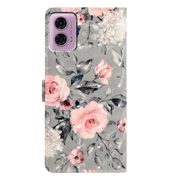 For Motorola Moto G24 3D Pattern Leather Phone Case(Gray Base Flower)