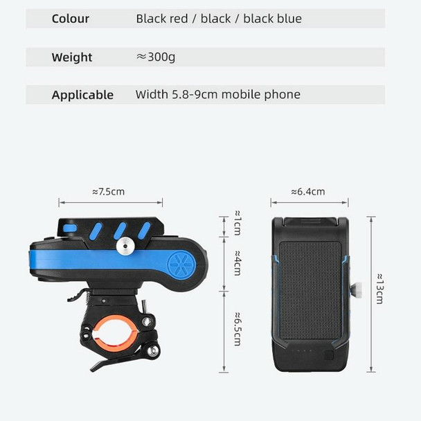 BG-2021 Bicycle Front Light 4 In 1 Mobile Phone Holder Horn Light Mountain Bike Front Light, Colour: 2400 MAH Black