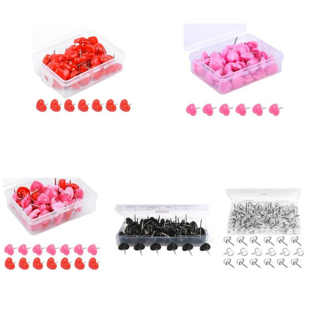 100pcs /Box 10.6x7.8x1.8cm Love Plastic Studs DIY Office School Colorful Pins(Red)