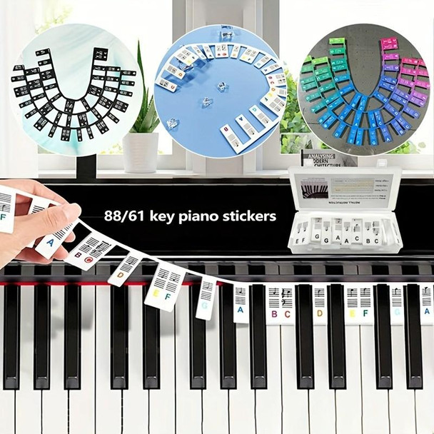 Silicone Piano Notes Guide Removable Piano Keyboard, Spec: 88 Keys White Bottom Black Text 