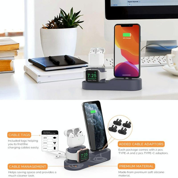 AhaStyle PT28-3 For iPhone / Apple Watch / AirPods 3 In 1 Silicone Desktop Charging Storage Base Bracket(Dark Gray)