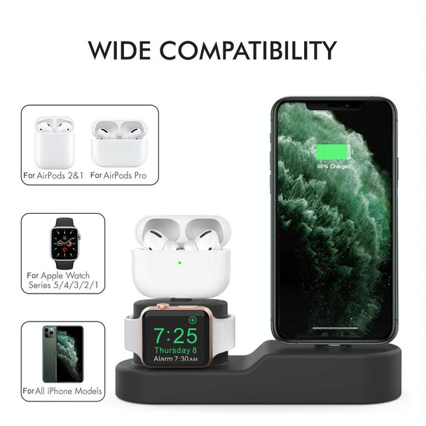 AhaStyle PT28-3 For iPhone / Apple Watch / AirPods 3 In 1 Silicone Desktop Charging Storage Base Bracket(Dark Gray)