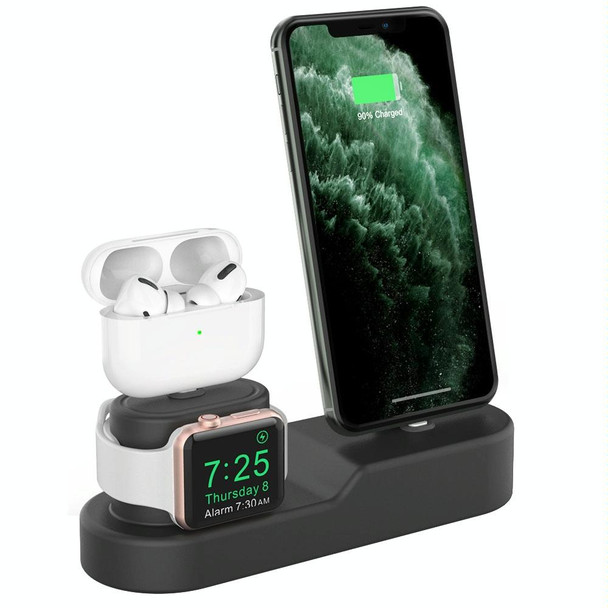 AhaStyle PT28-3 For iPhone / Apple Watch / AirPods 3 In 1 Silicone Desktop Charging Storage Base Bracket(Black)