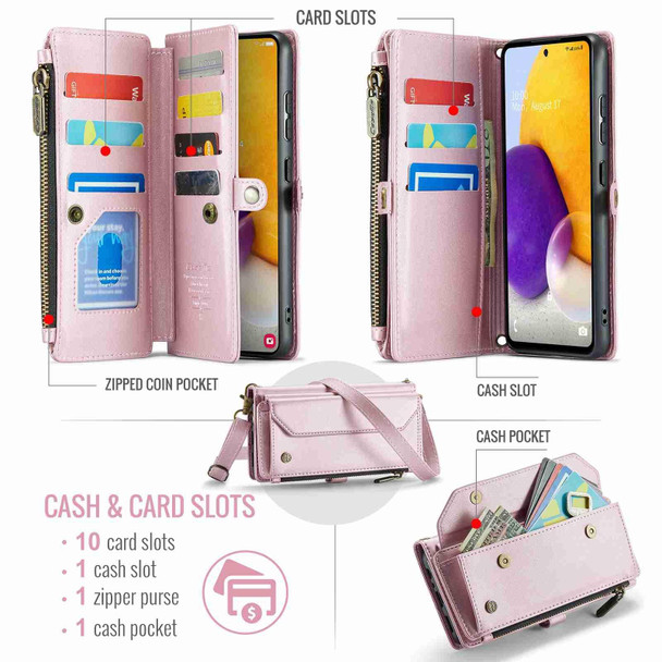 For Samsung Galaxy A72 CaseMe C36 Card Slots Zipper Wallet RFID Anti-theft Leather Phone Case(Pink)