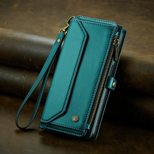 For Samsung Galaxy S22 5G CaseMe C36 Card Slots Zipper Wallet RFID Anti-theft Leather Phone Case(Blue-green)