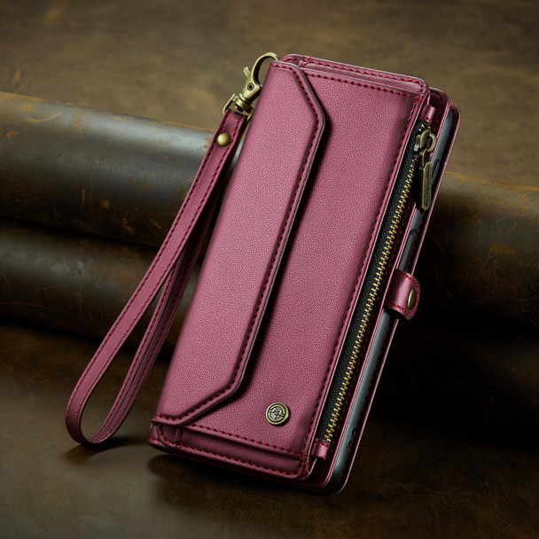 For Samsung Galaxy S22+ 5G CaseMe C36 Card Slots Zipper Wallet RFID Anti-theft Leather Phone Case(Wine Red)