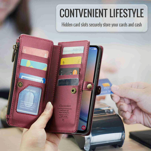 For Samsung Galaxy A34 5G CaseMe C36 Card Slots Zipper Wallet RFID Anti-theft Leather Phone Case(Wine Red)