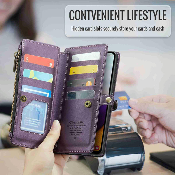 For Samsung Galaxy A52 / A52s 5G CaseMe C36 Card Slots Zipper Wallet RFID Anti-theft Leather Phone Case(Purple)