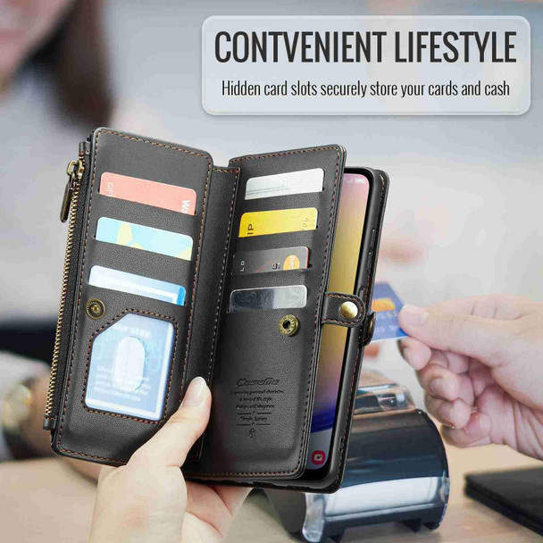 For Samsung Galaxy A25 CaseMe C36 Card Slots Zipper Wallet RFID Anti-theft Leather Phone Case(Black)