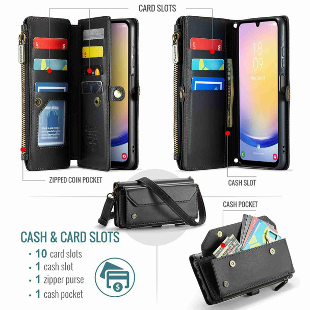 For Samsung Galaxy A25 CaseMe C36 Card Slots Zipper Wallet RFID Anti-theft Leather Phone Case(Black)