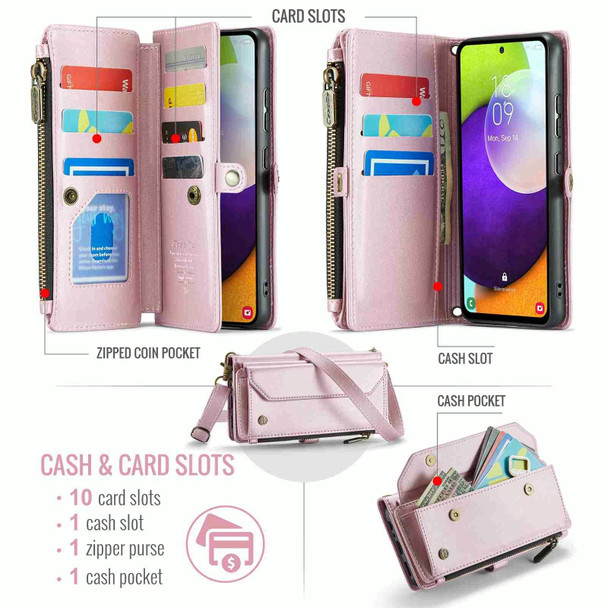 For Samsung Galaxy A52 / A52s 5G CaseMe C36 Card Slots Zipper Wallet RFID Anti-theft Leather Phone Case(Pink)