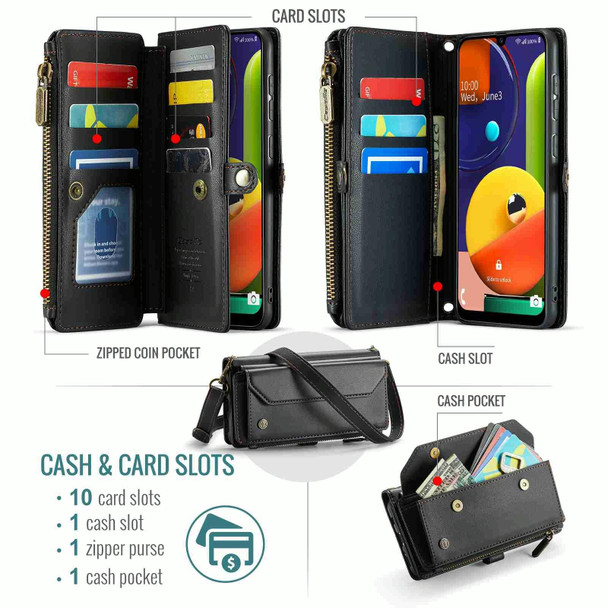 For Samsung Galaxy A30s / A50s / A50 CaseMe C36 Card Slots Zipper Wallet RFID Anti-theft Leather Phone Case(Black)