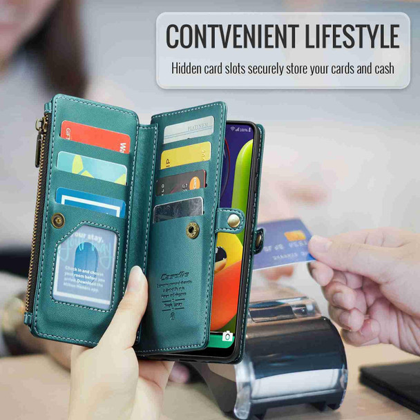 For Samsung Galaxy A30s / A50s / A50 CaseMe C36 Card Slots Zipper Wallet RFID Anti-theft Leather Phone Case(Blue-green)