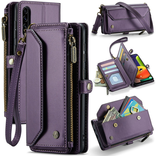 For Samsung Galaxy A30s / A50s / A50 CaseMe C36 Card Slots Zipper Wallet RFID Anti-theft Leather Phone Case(Purple)