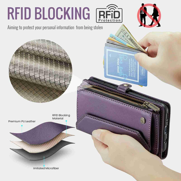 For Samsung Galaxy A30s / A50s / A50 CaseMe C36 Card Slots Zipper Wallet RFID Anti-theft Leather Phone Case(Purple)