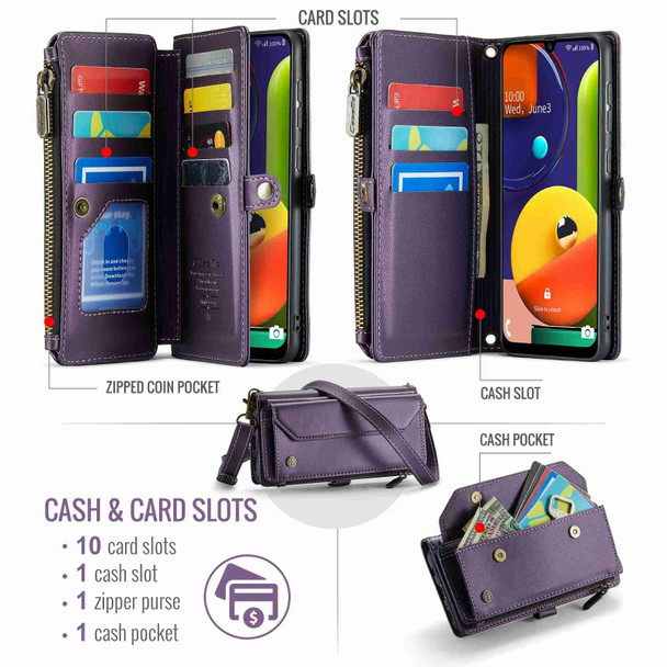 For Samsung Galaxy A30s / A50s / A50 CaseMe C36 Card Slots Zipper Wallet RFID Anti-theft Leather Phone Case(Purple)