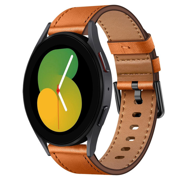 For Samsung Galaxy Watch 5 20mm SX Connector Metal Button Switch Leather Watch Band(Brown)