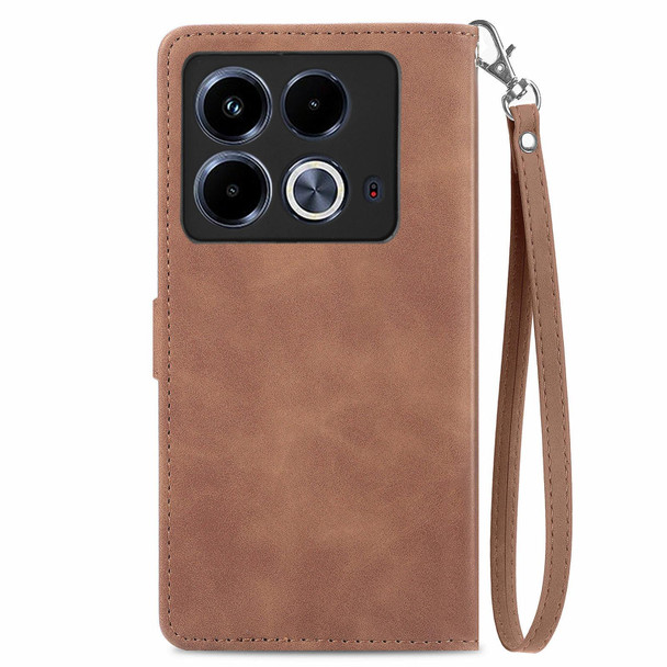 For Infinix Note 40 Embossed Flower Zipper Leather Phone Case(Brown)