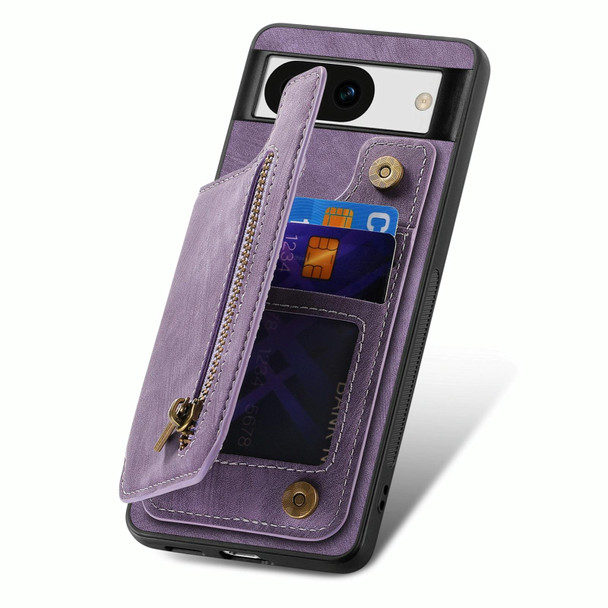 For Google Pixel 9 / 9 Pro Retro Leather Zipper Wallet Back Phone Case(Purple)