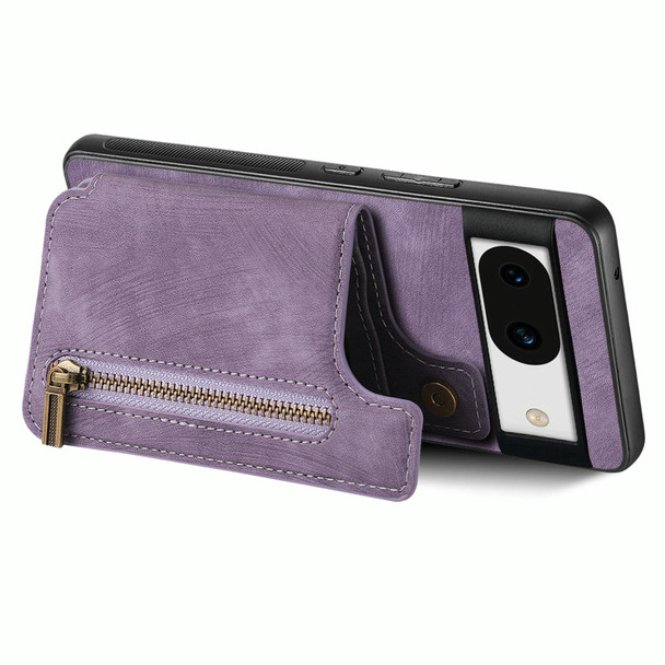 For Google Pixel 9 / 9 Pro Retro Leather Zipper Wallet Back Phone Case(Purple)