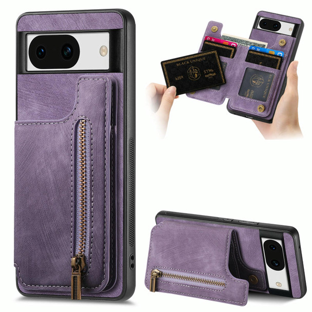 For Google Pixel 9 / 9 Pro Retro Leather Zipper Wallet Back Phone Case(Purple)