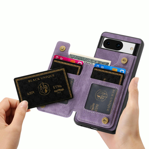 For Google Pixel 9 / 9 Pro Retro Leather Zipper Wallet Back Phone Case(Purple)